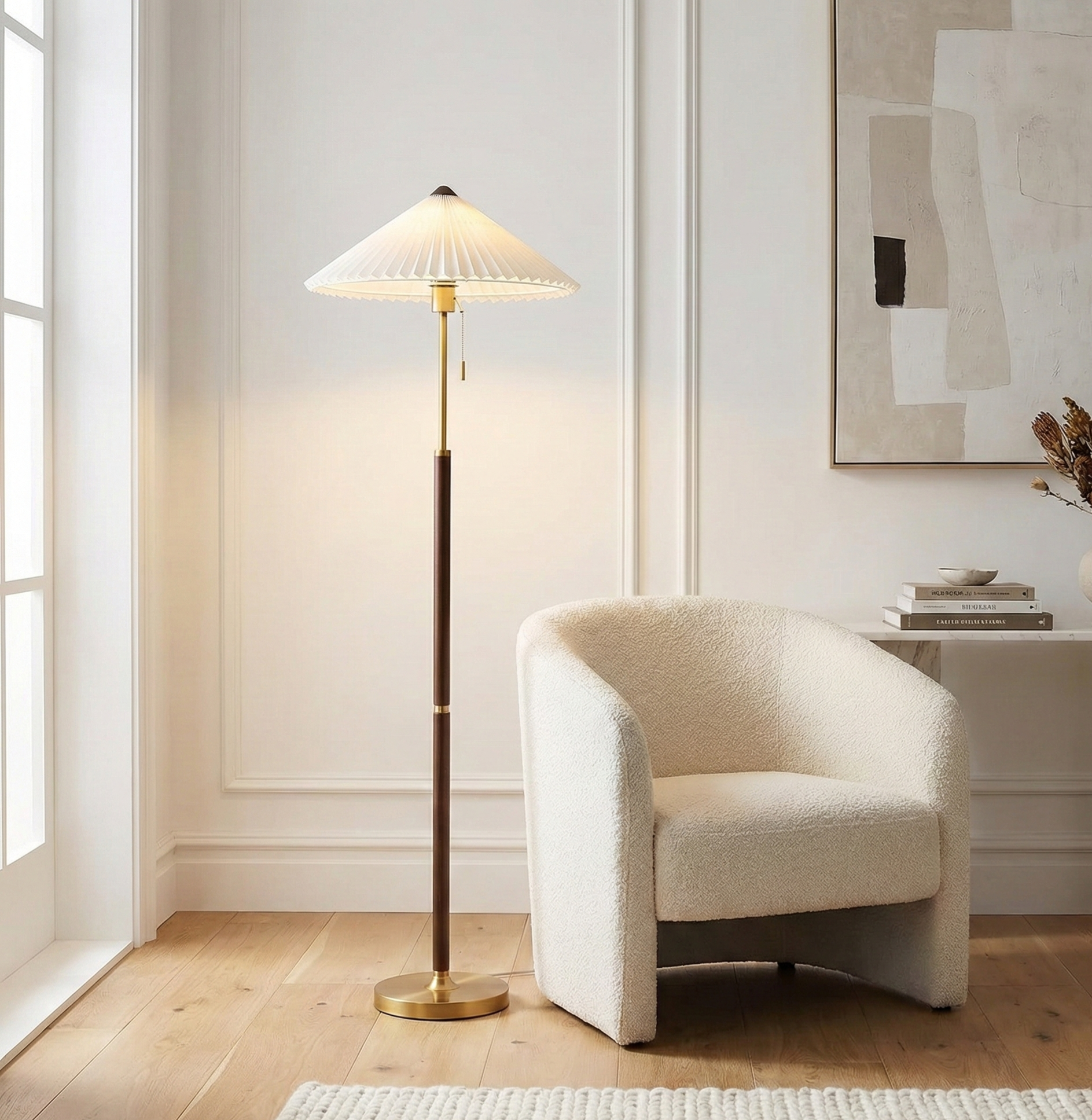 The Plissé™ – Walnut & Brass Pleated Floor Lamp
