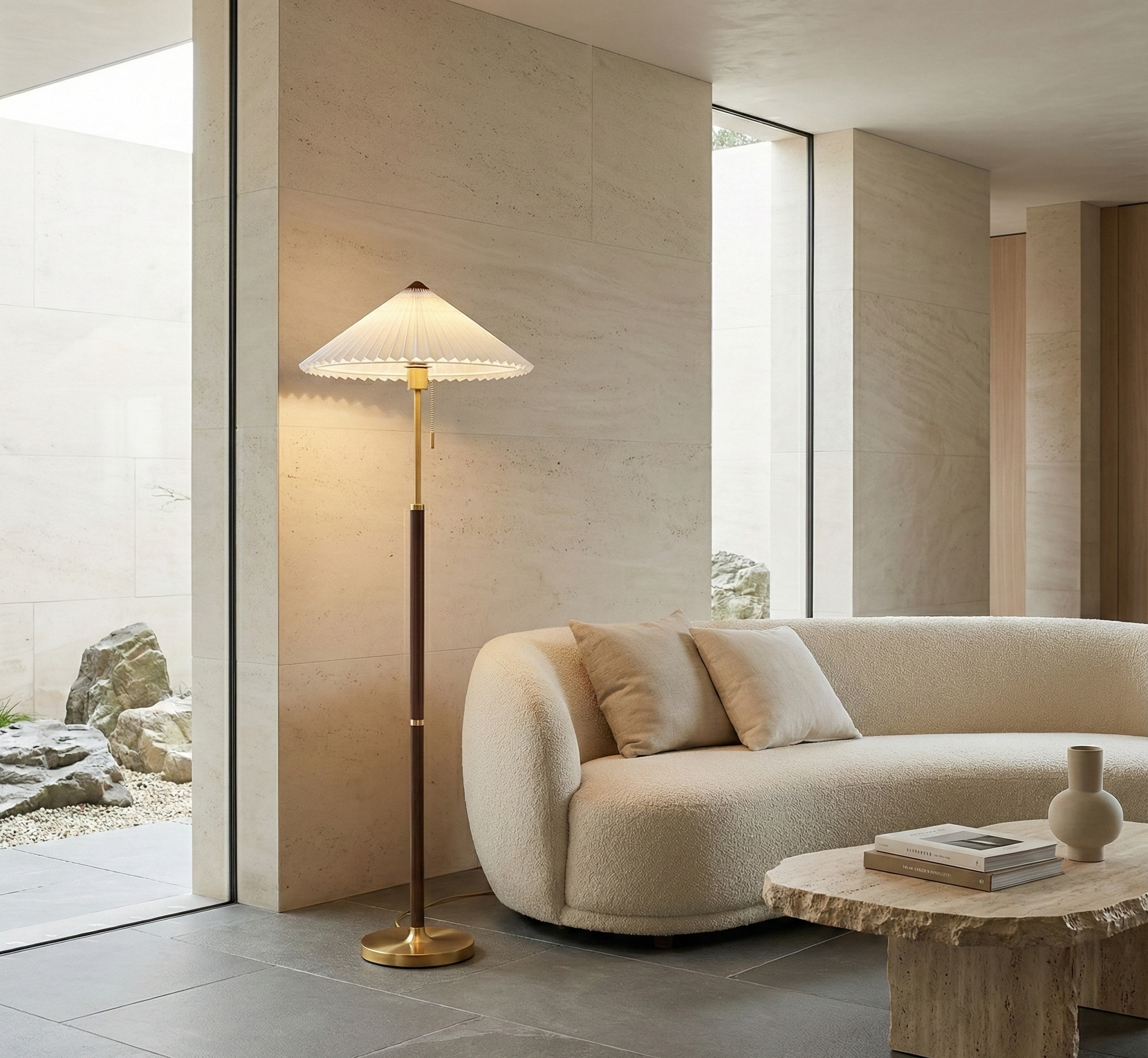 The Plissé™ – Walnut & Brass Pleated Floor Lamp