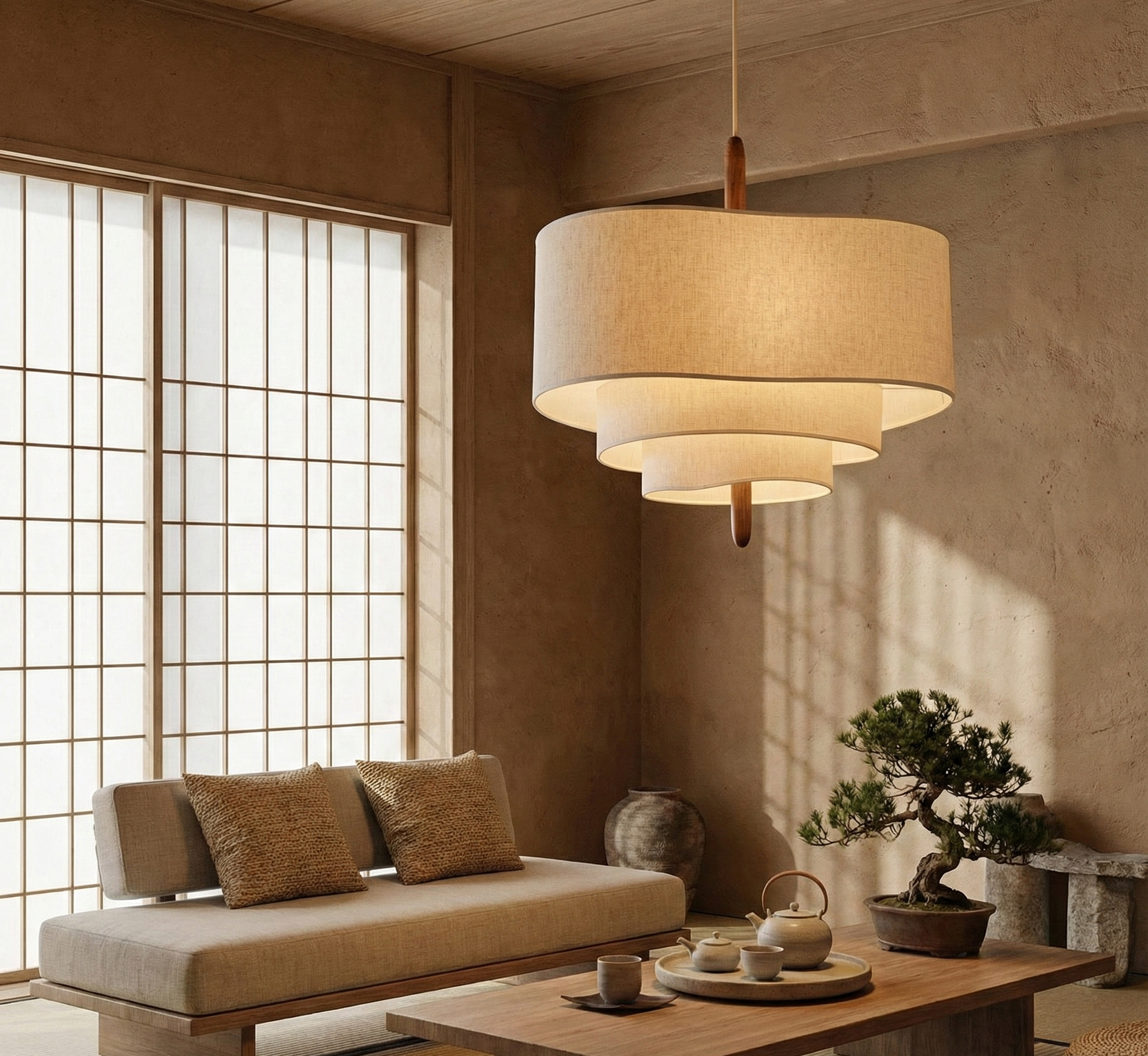 Kumo™ – Japandi Tiered Linen Pendant