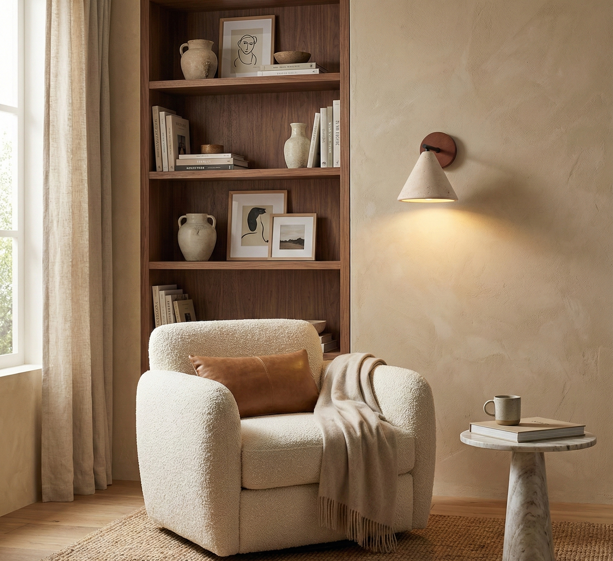 The Kegle™ – Travertine & Walnut Cone Sconce