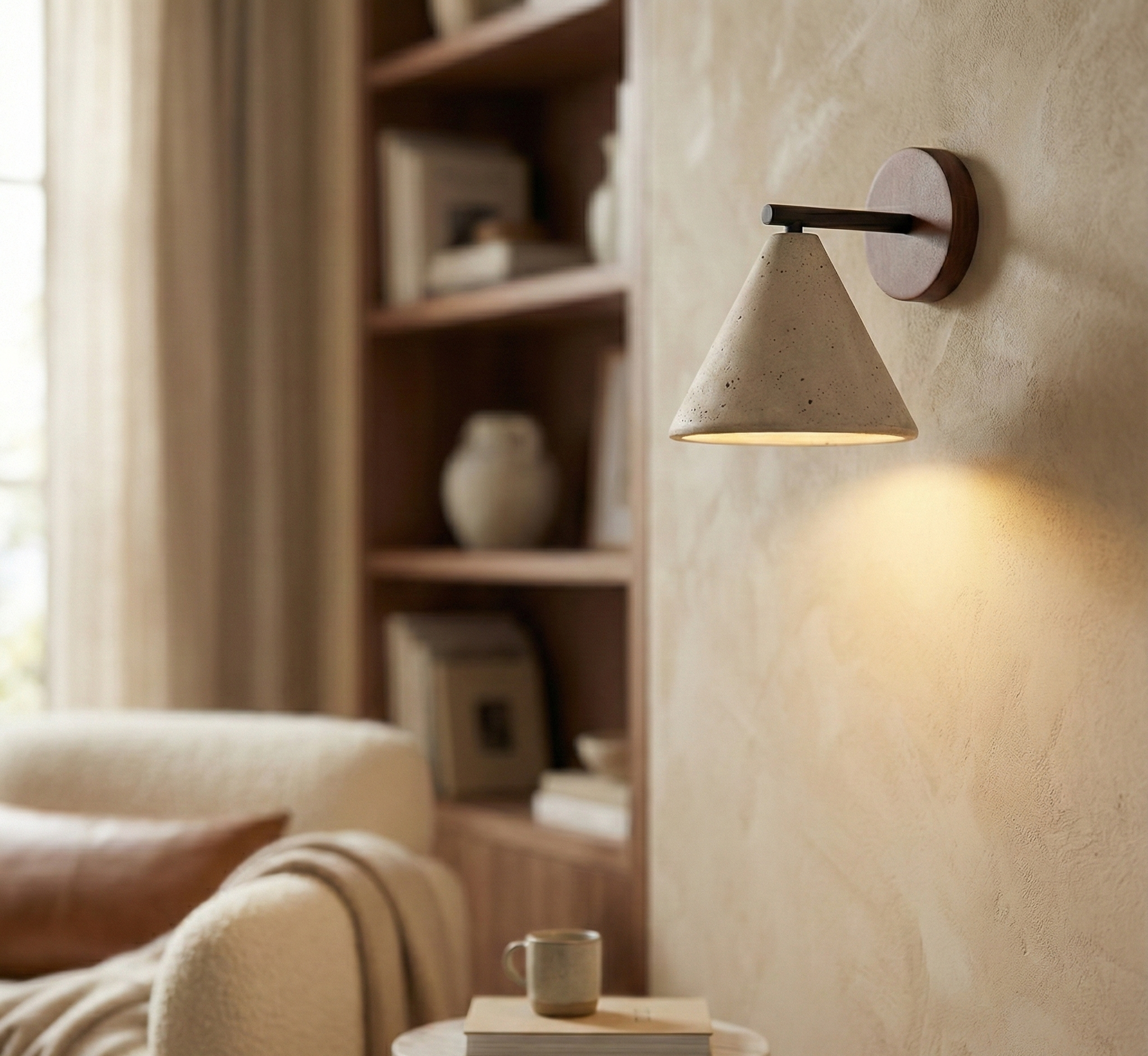 The Kegle™ – Travertine & Walnut Cone Sconce