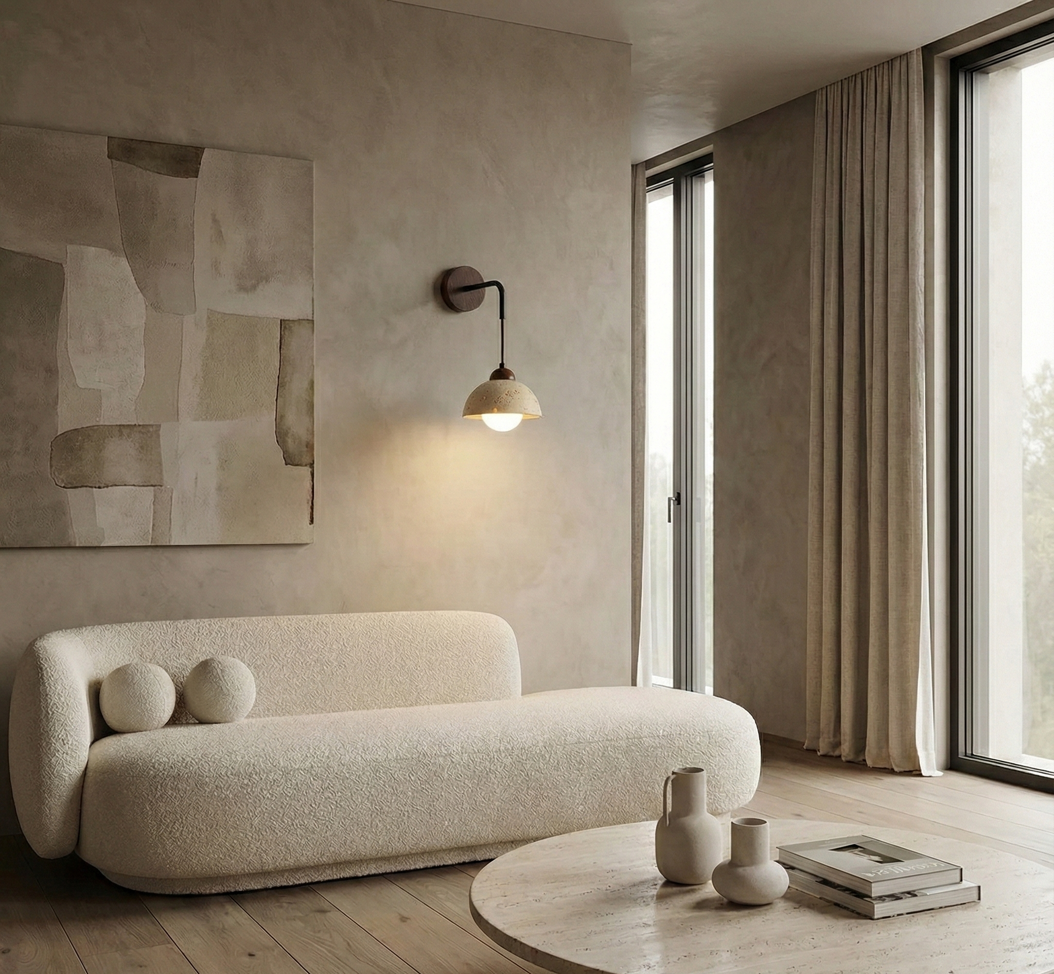 The Nara™ – Travertine & Wood Lantern Sconce