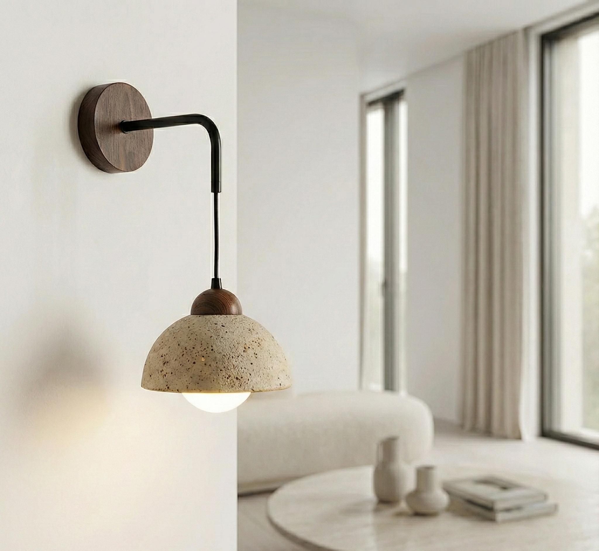 The Nara™ – Travertine & Wood Lantern Sconce