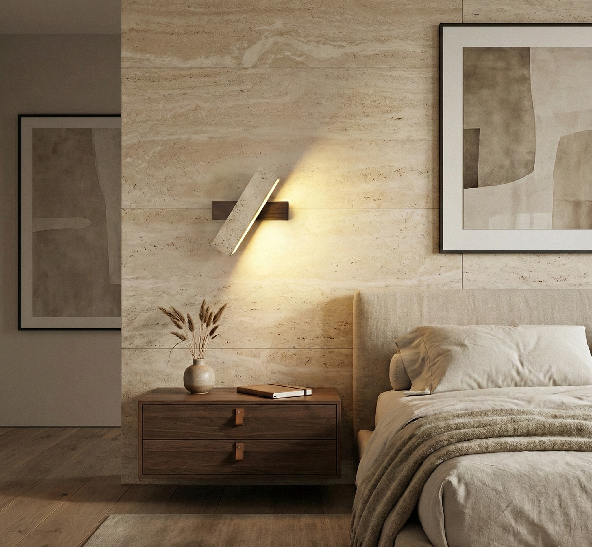 The Lithos™ – Travertine Stone & Walnut Sconce