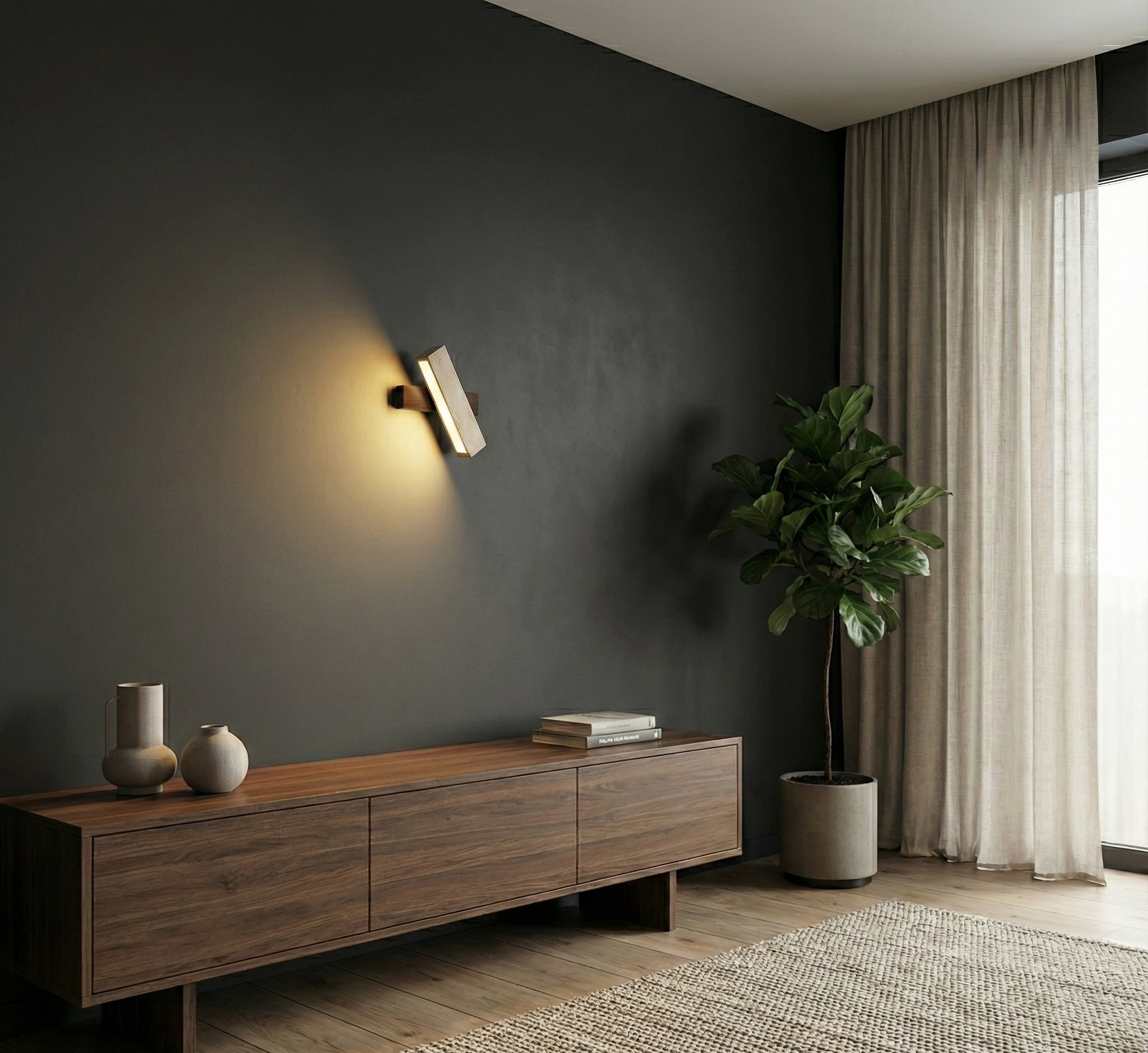 The Lithos™ – Travertine Stone & Walnut Sconce