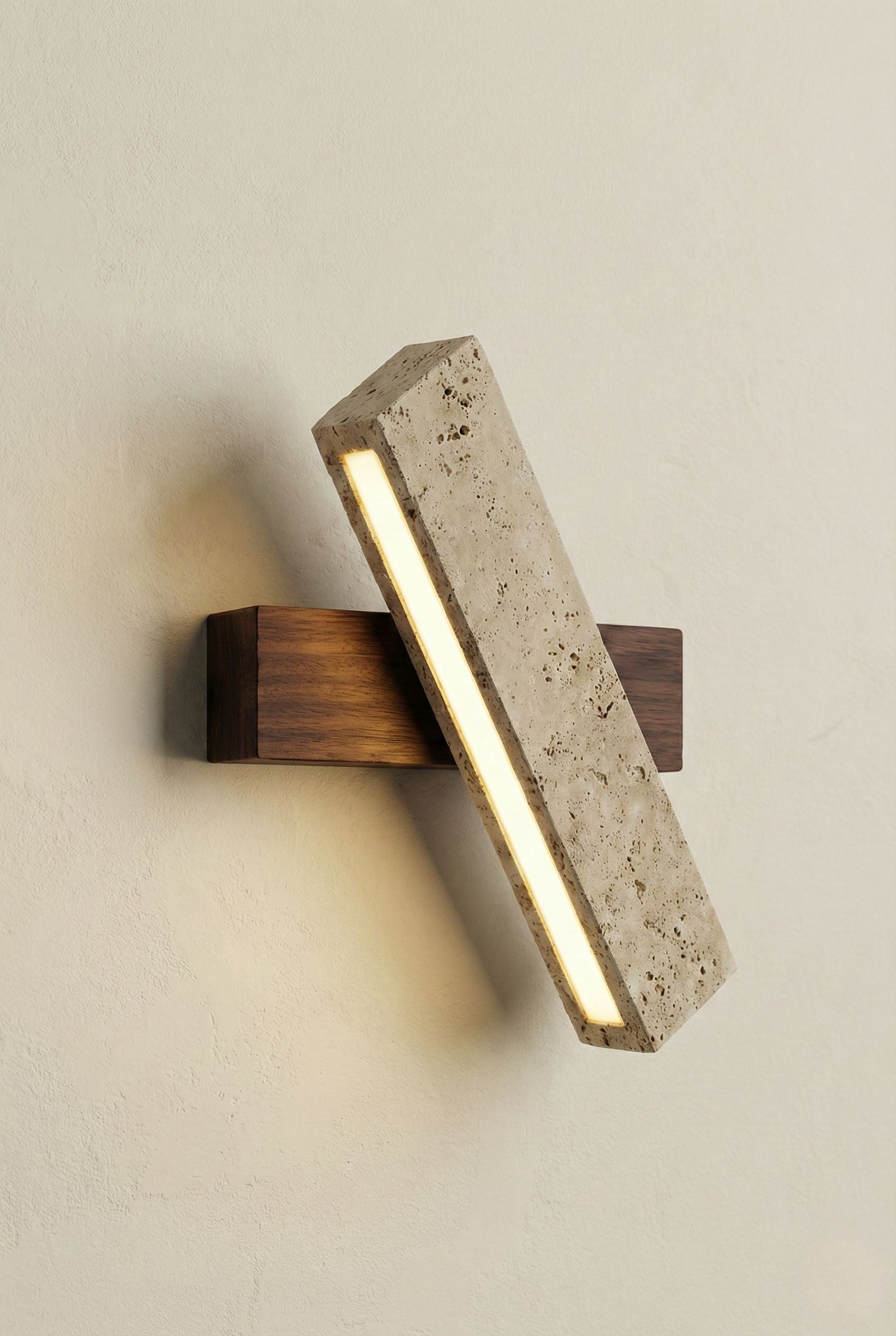 The Lithos™ – Travertine Stone & Walnut Sconce